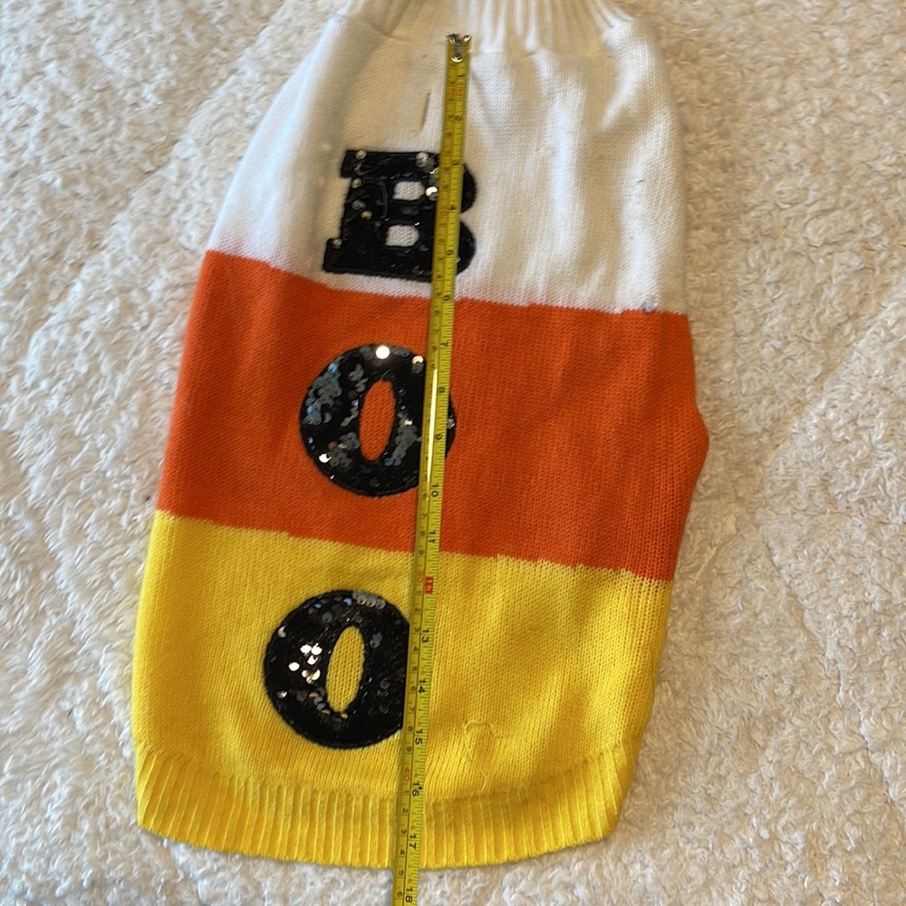 Candy Corn "Boo" Cat or Dog Halloween Sweater Costume Yellow Orange - Picture 8 of 9